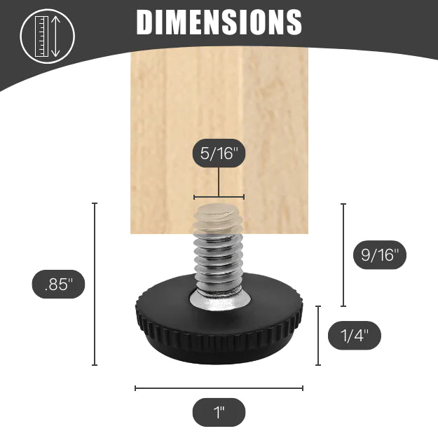 5/16-18 adjustable leveling feet measurements