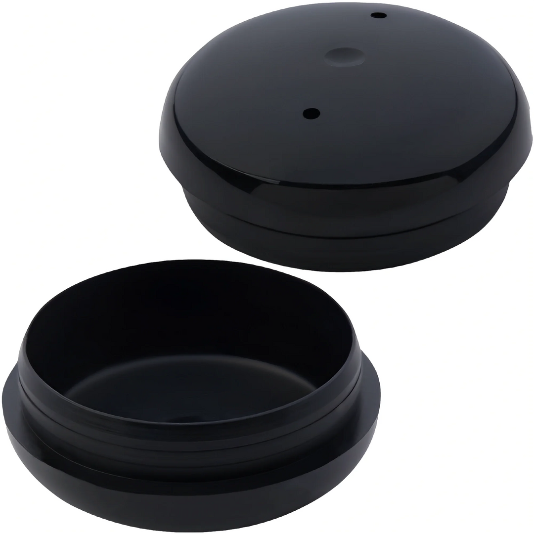 1-1/2" Black wrought iron patio furniture glides top and bottom view